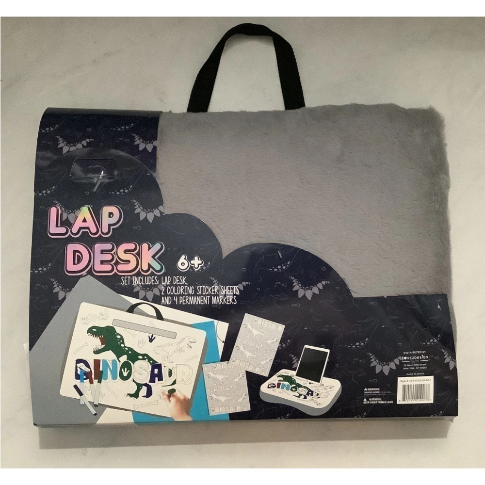 Portable Lap Desk with Pillow up 2 Coloring Sticker Sheets & 4 Markers 18x14In - Picture 2 of 7